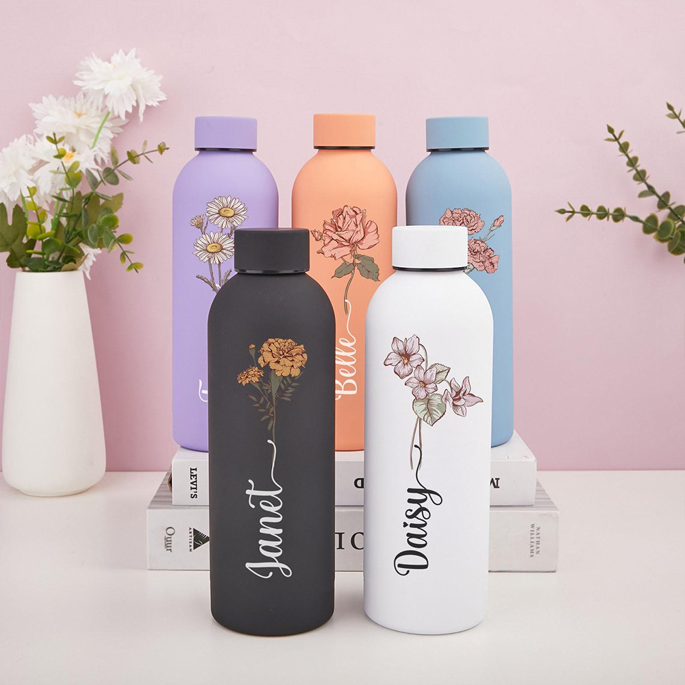 Sports Water Bottle Insulated - Personalisierte Blumen-Wasserflasche, Tragbare Outdoor-Sport-Isolierflasche, für Camping,