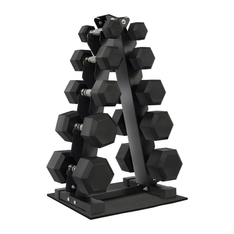 Dumbbell Set - Hantelset mit gummierten Sechskant-Hanteln und Aufbewahrungsregal