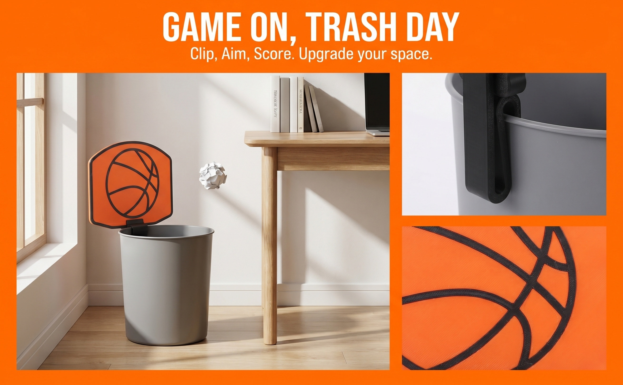 Basketball Hoop - Mini-Mülleimer mit Clip, Basketballkorb, dekoratives Rückwandpaneel