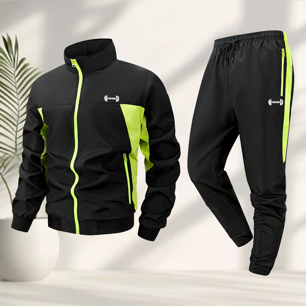 Dumbbell Set - Trendiges Herren-Sportset mit Hantel-Print, 2-teilig, Reißverschlussjacke