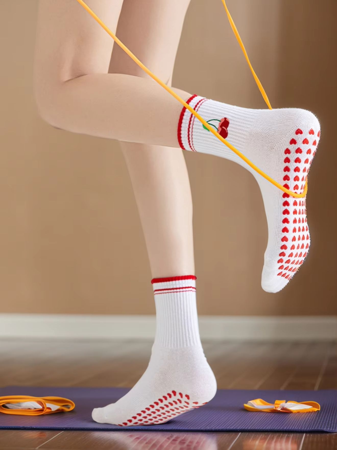 Yoga Mat - 1 Paar grenzübergreifende professionelle Yoga-Socken, Baumwoll-Riemchen-Silikon-Anti-Rutsch-Pilates-Fitness-Tanz-Bodensocken